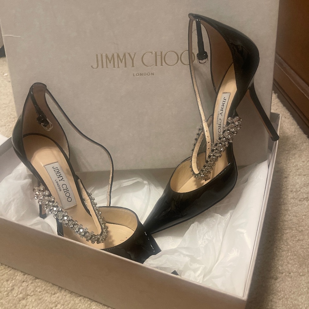 Jimmy Choo Black Patent Leather Heels Size 371/2